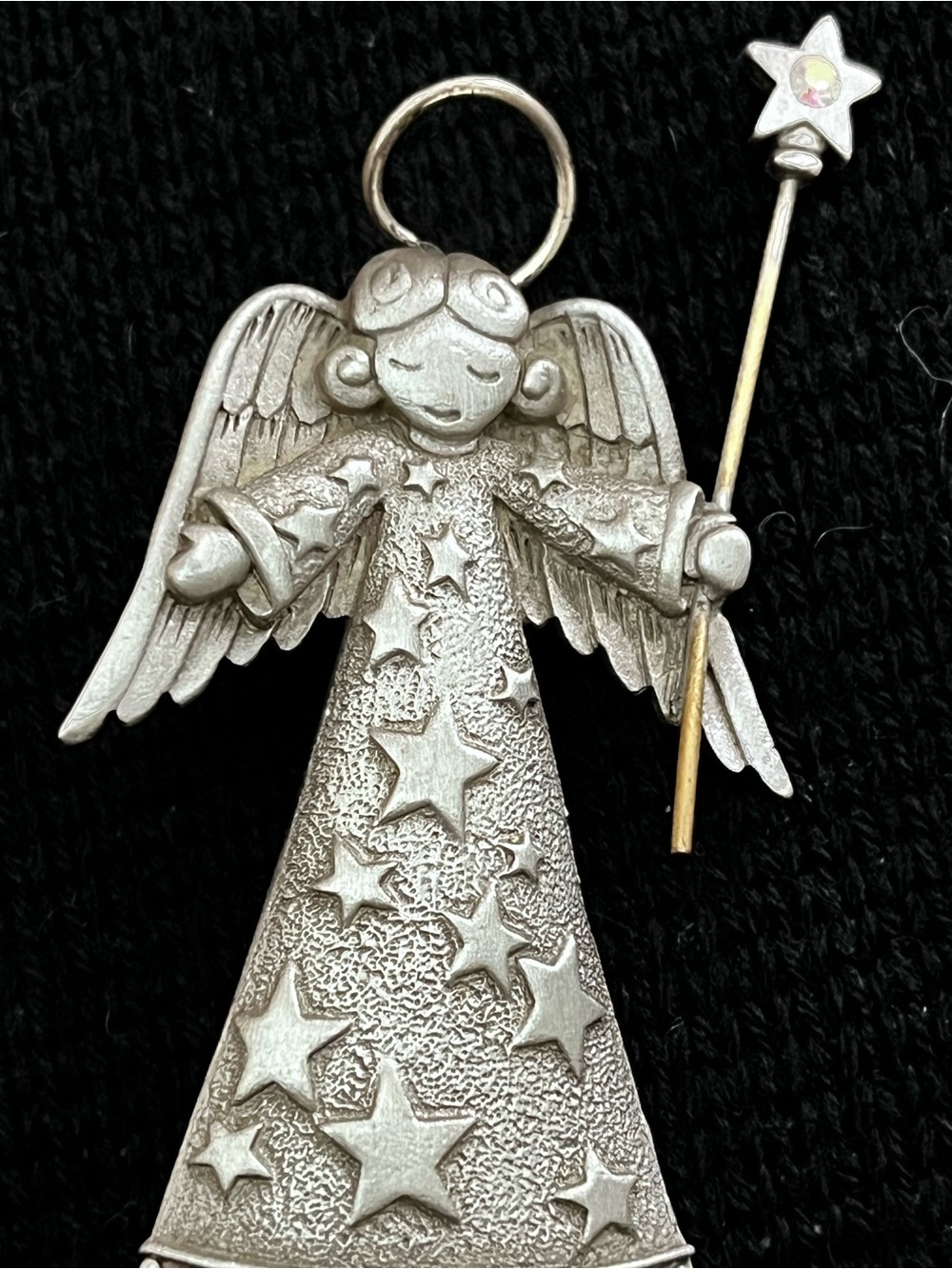 Vintage JJ Jonette Jewelry Pewter Angel Brooch Pin Star Wand Celestial Christmas